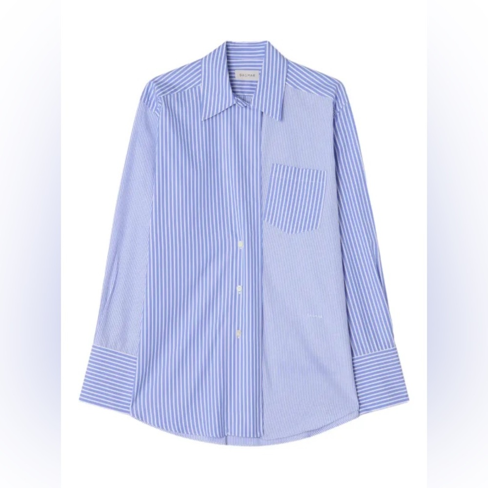 House of Dagmar Asymmetrical Striped Button Down Shirt